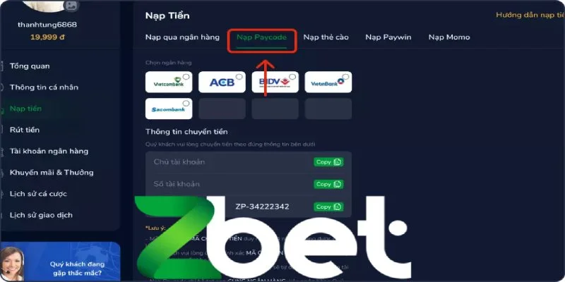 Nạp tiền nhanh chóng với hình thức Paycode